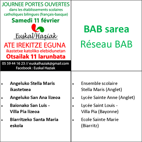 SAMEDI 11 FEVRIER :PORTES OUVERTES DES ÉTABLISSEMENTS BILINGUES
